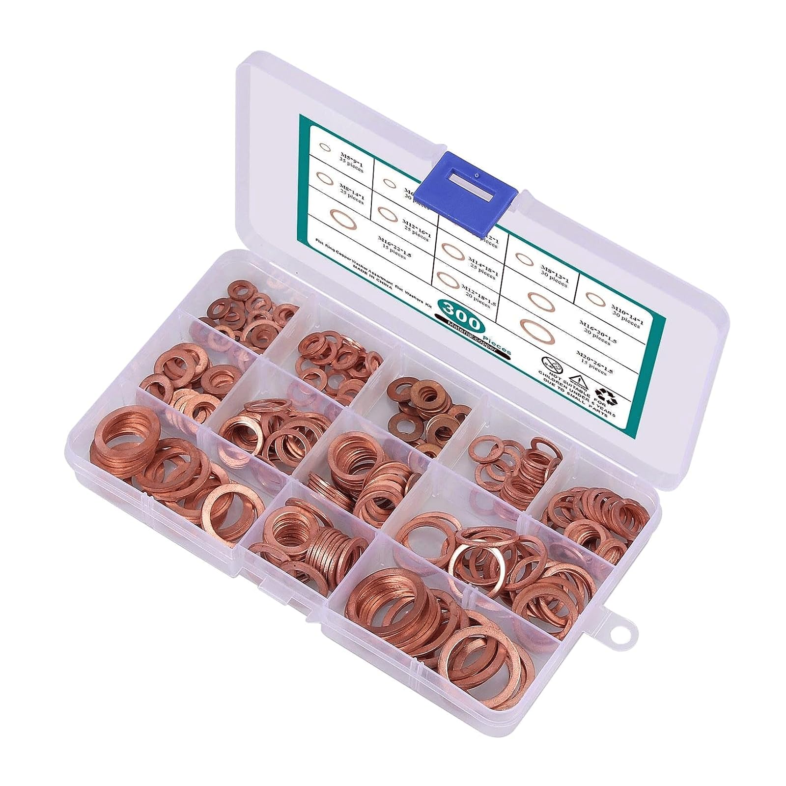 BKEKM 300 pièces rondelles Plates M5-m20 Kit de rondelles Plates dures rondelle en cuivre pour Joint torique Plat rondelles d'étanchéité Kit d'assortiment rondelle Plate
