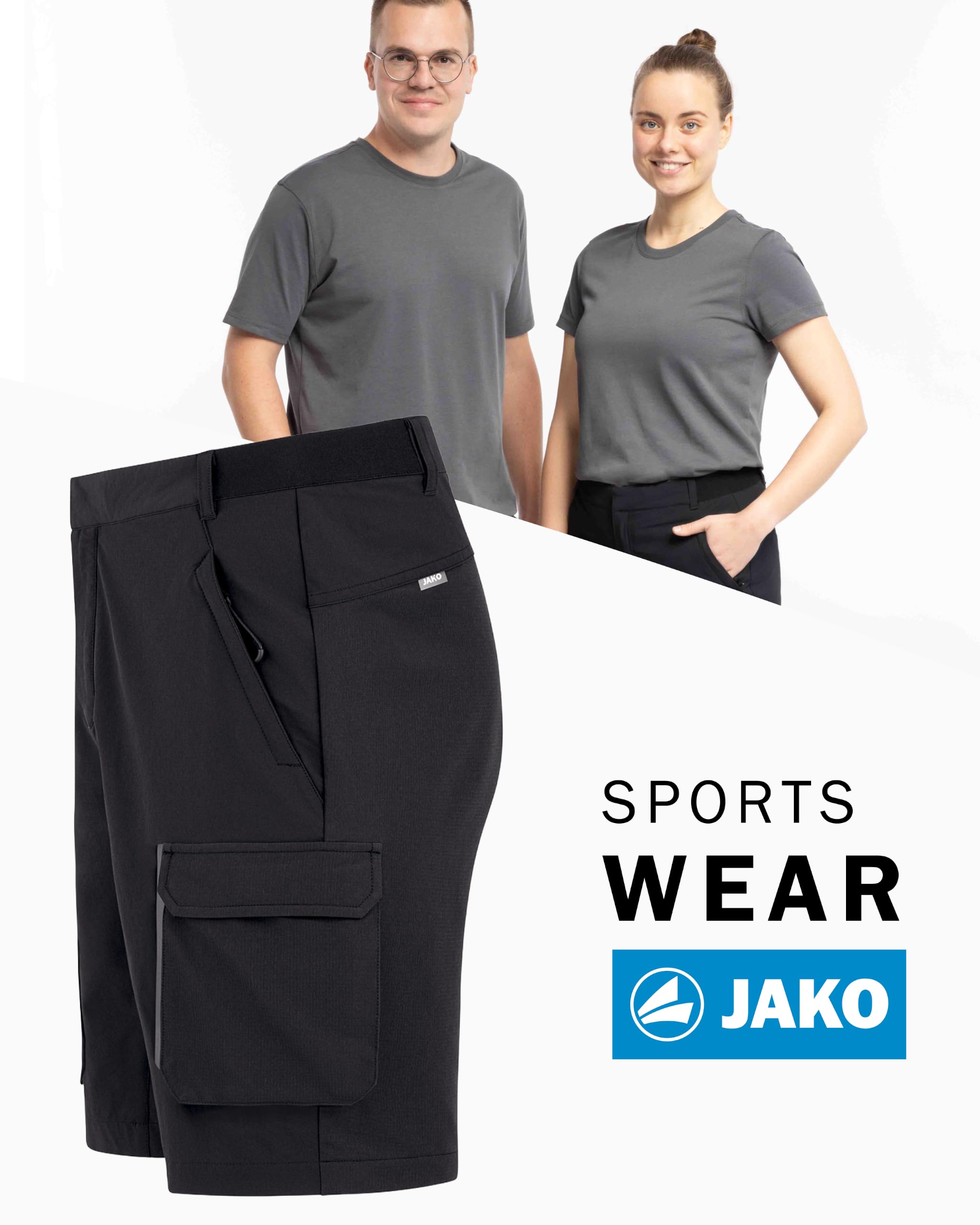 JAKO Corporate Teamwear Kurze Funktionshose Work – Ergonomische Arbeitshose für Herren mit 4-Wege-Stretch, Reflektoren & Cargo-Taschen für Arbeitsmaterial