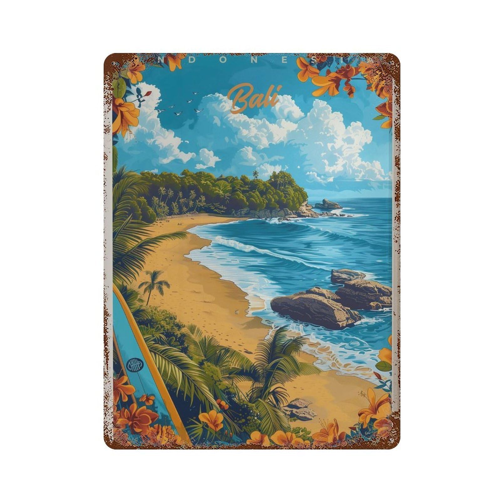 xiaoxiaoshen Bali Beach Travel Tropical Indonesia Wall Decor Art Metal Tin Poster Modern Home Decor Art Home Bar Shop Decorations Vintage Sign 40x30cm
