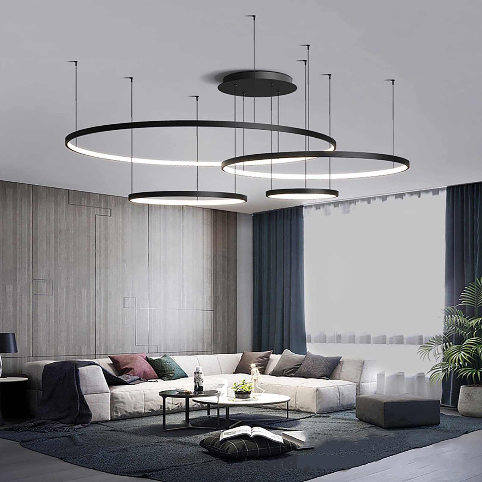 Lampadario Moderno in Legno con Anello LED, lampadario a Sospensione Giapponese a 1 Luce, Lampada da soffitto Circolare dimmerabile contemporanea per Isola Cucina, Soggiorno, Sala