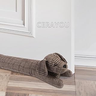Dog Fabric Under Door Draft Stopper, 3LB Heavy Duty Decorative Soundproof Door Draft Blocker, 34 Inch Animal Energy Saving Draft Guard, Plaid