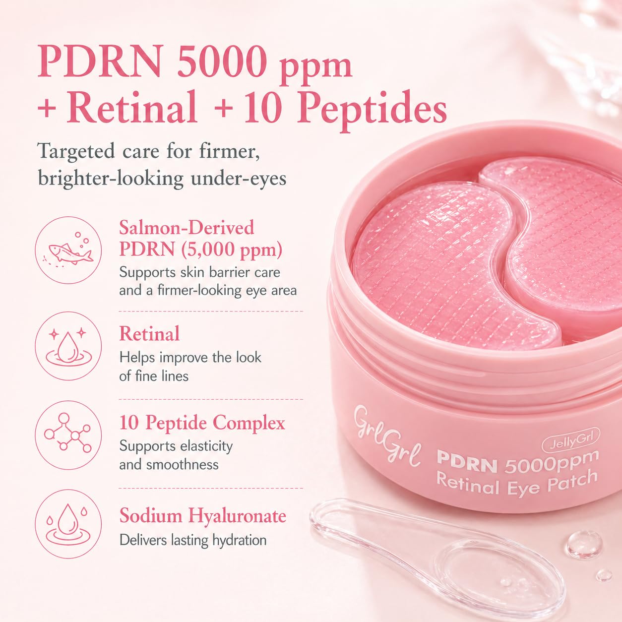 PDRN, cerotti per gli occhi 5000 ppm, anti linea del sorriso e rughe sotto gli occhi, maschera per occhi gonfi e occhiaie, gel per occhi con collagene e peptidi, 60 pezzi