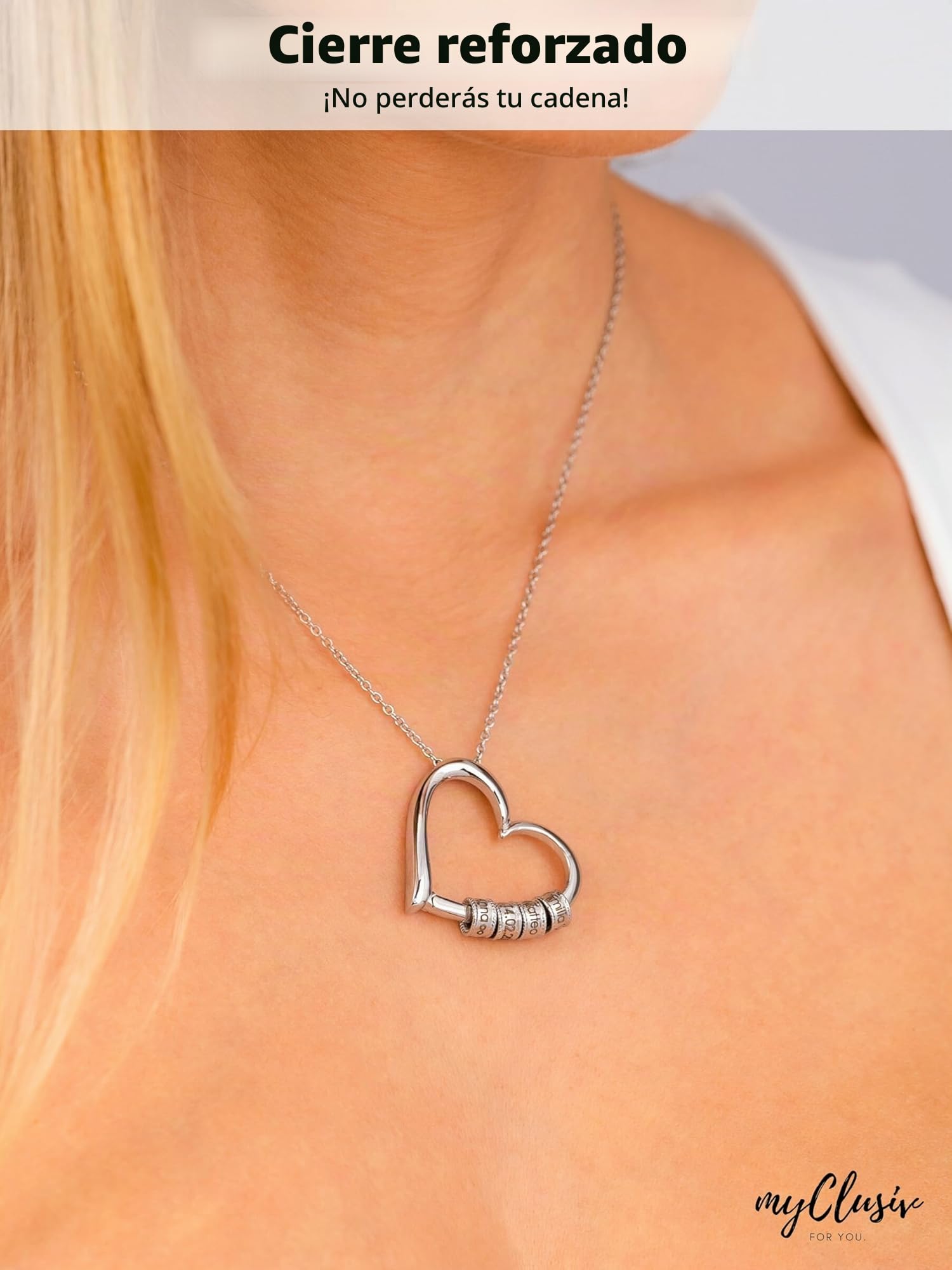Collar corazón personalizado con cuentas grabadas - Regalo para mujer - Regalo joya personalizada para mamá - Collar de acero inoxidable para mujer