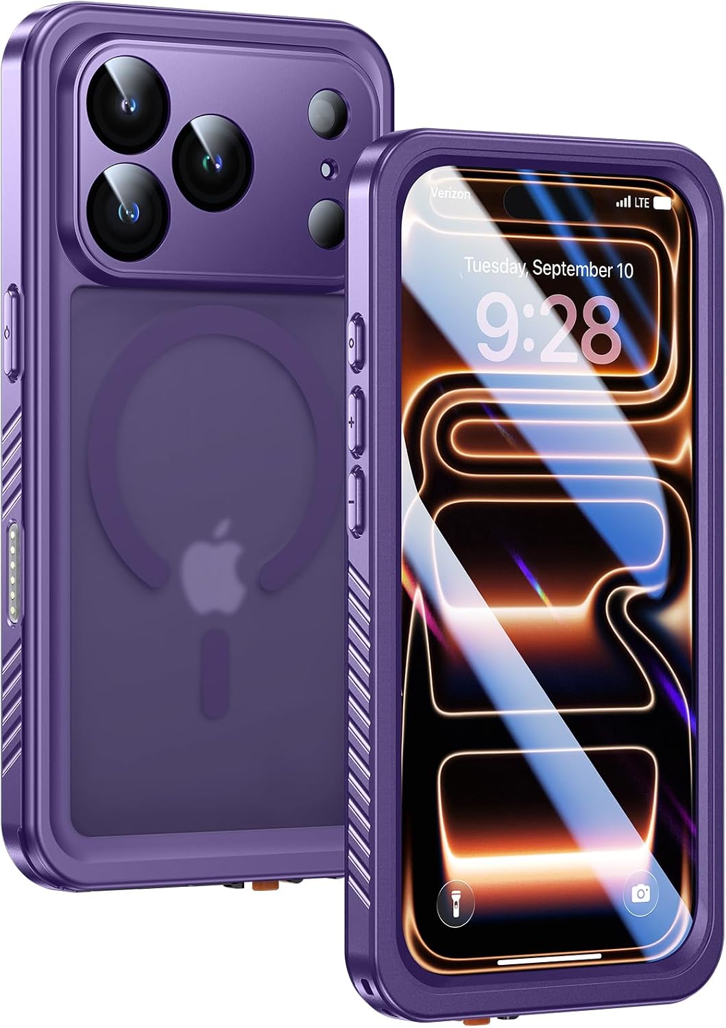 Lanhiem Magnetic for iPhone 17 Pro Max Case Waterproof, Built in Screen Protector & Camera Protection, [Compatible with MagSafe] Full Body Dustproof Heavy Duty Rugged Phone Case 6.9" Purple/Clear