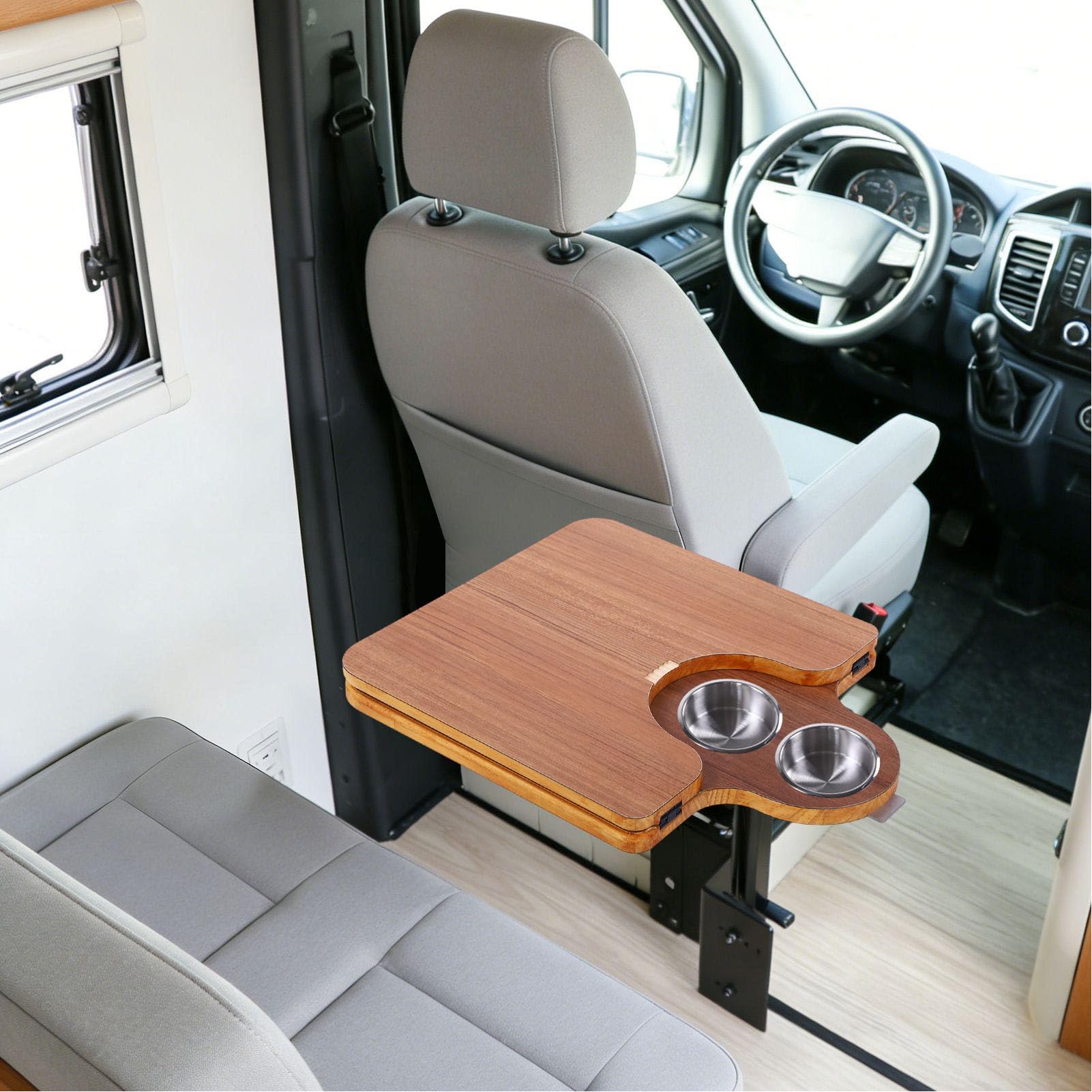 Haofy Piano Tavolo per Barca Pieghevole in Legno Massello 750x395 Mm con 2 Portabicchieri in Acciaio Inossidabile per Lavori di Ristorazione su Yacht per