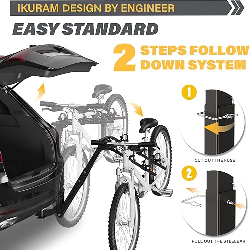 Miniatura 5 de IKURAM - Soporte para 3 bicicletas con enganche para remolque, doble soporte plegable para automóviles, camiones, SUVs y minivans con un receptor de