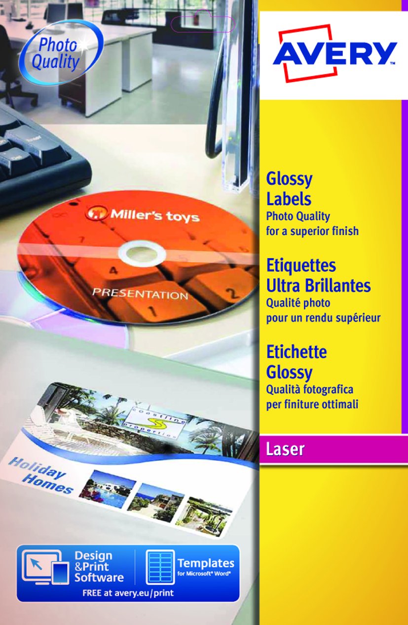 Avery España L7765-40 - Etiquetas adhesivas blanca, brillanntes(320 etiquetas, 99.1 x 67.7 mm, láser) Caja de 40hj