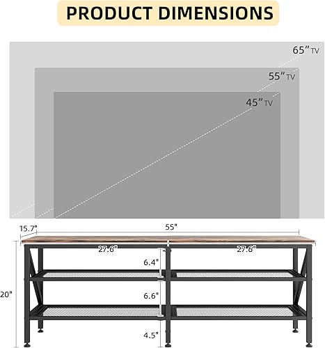 Miniatura 7 de Mexin Soporte de TV para TV de 55 y 65 pulgadas, soportes de TV de 55 pulgadas para sala de estar y dormitorio, soportes de televisión industriales,