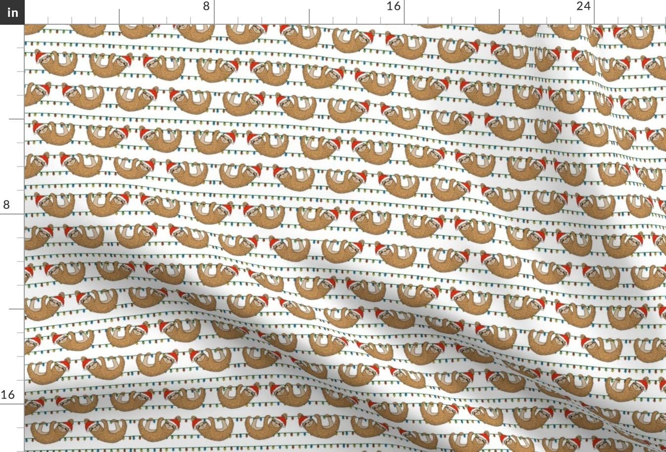 Spoonflower Fabric - Christmas Sloth Cute Xmas Holiday Santa Claus Animals White Sloths Printed on Upholstery Velvet Fabric Fat Quarter - Upholstery Home Decor Bottomweight Apparel