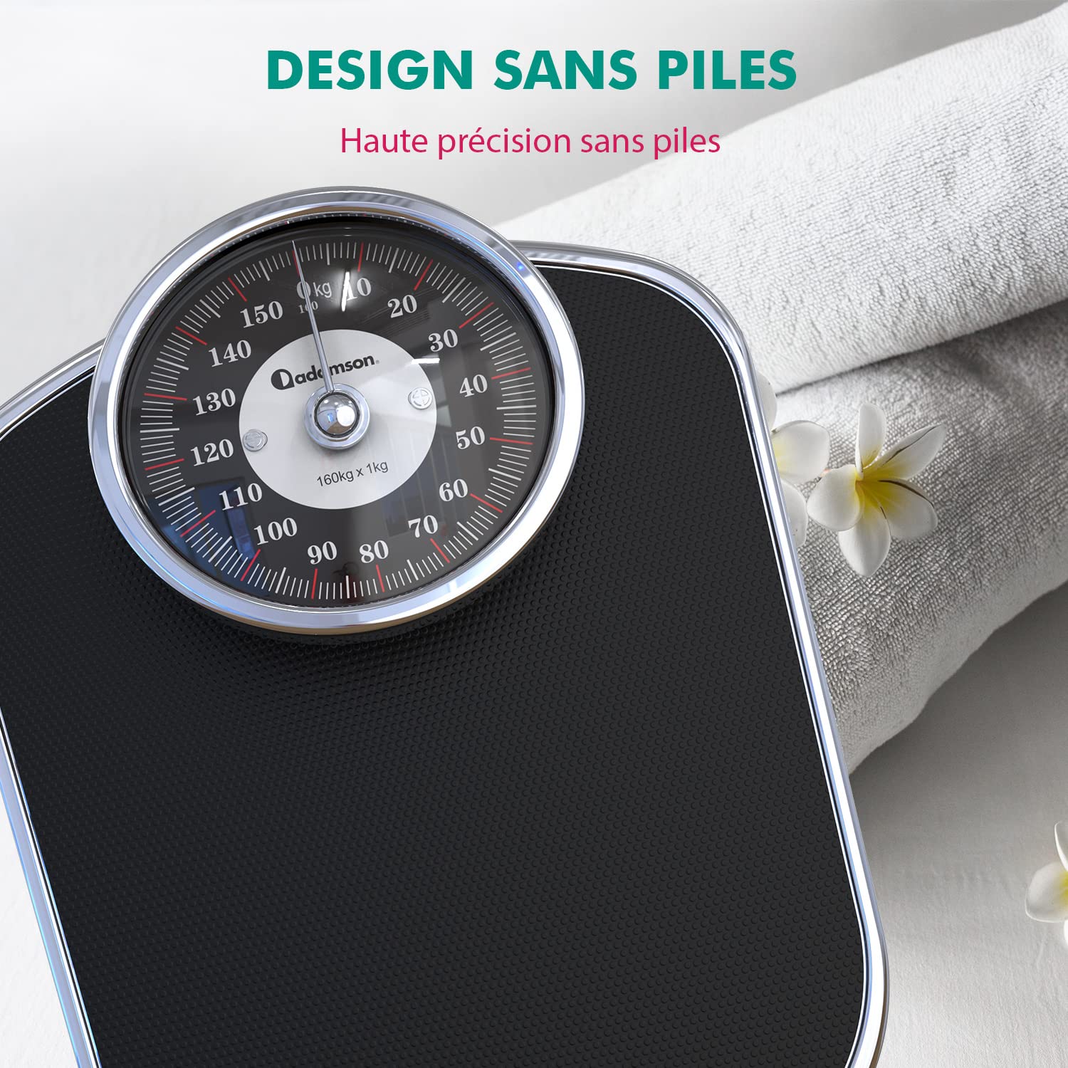 Adamson A26 Balance Pèse Personne Analogique - Nouveauté - Jusqu'à 160kg, Surface Antidérapante, Chiffres Extra Larges, Pèse Personne Mécanique, Garanti 20 Ans - Chambre et Salle de bain - Noir