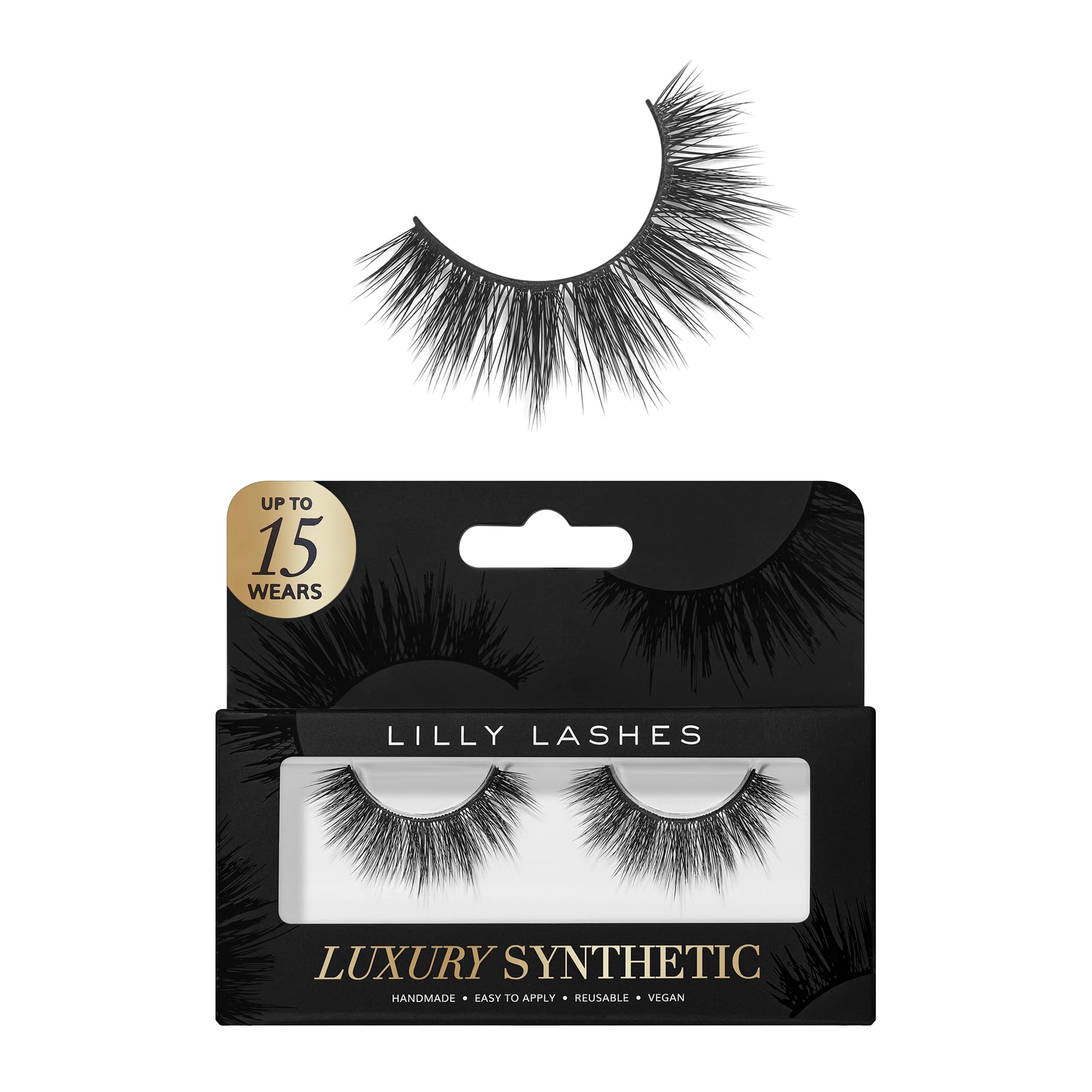 Lilly LashesLuxury Synthetic False Eyelashes, Full Length Lash Extension 13mm, Natural Look - Natural Volume & Round Shape, Reusable Fake Lashes 15x, Lash Glue not Included (Elite)