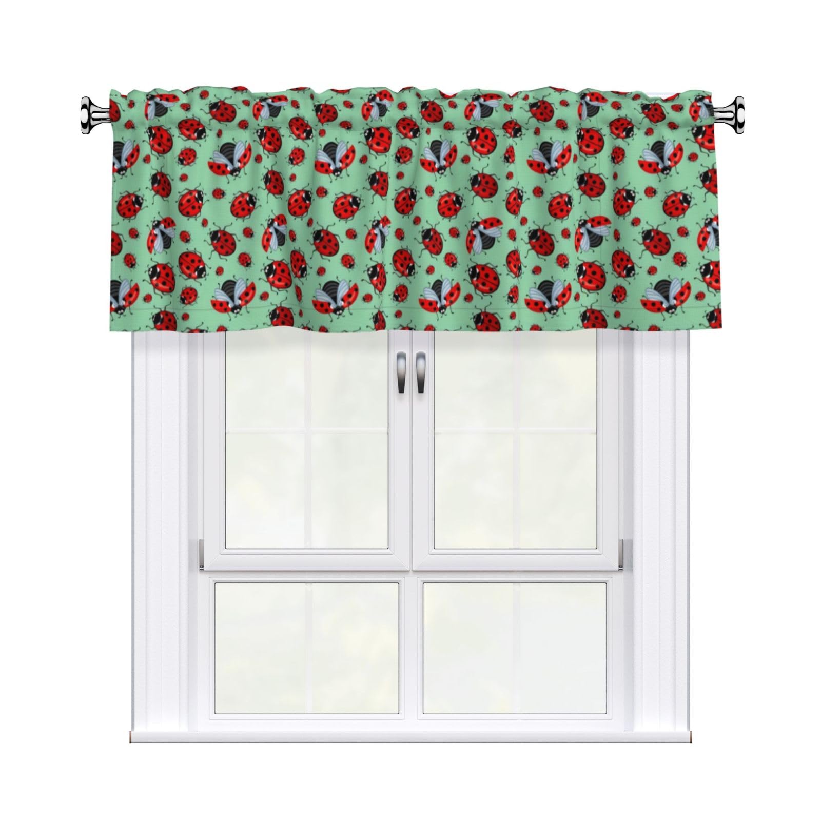 YYHHAOFA Red Ladybugs On A Blue Background Prints Durable Kitchen Window Layer – 54x18 Inch 100% Polyester Valance with Precision Construction