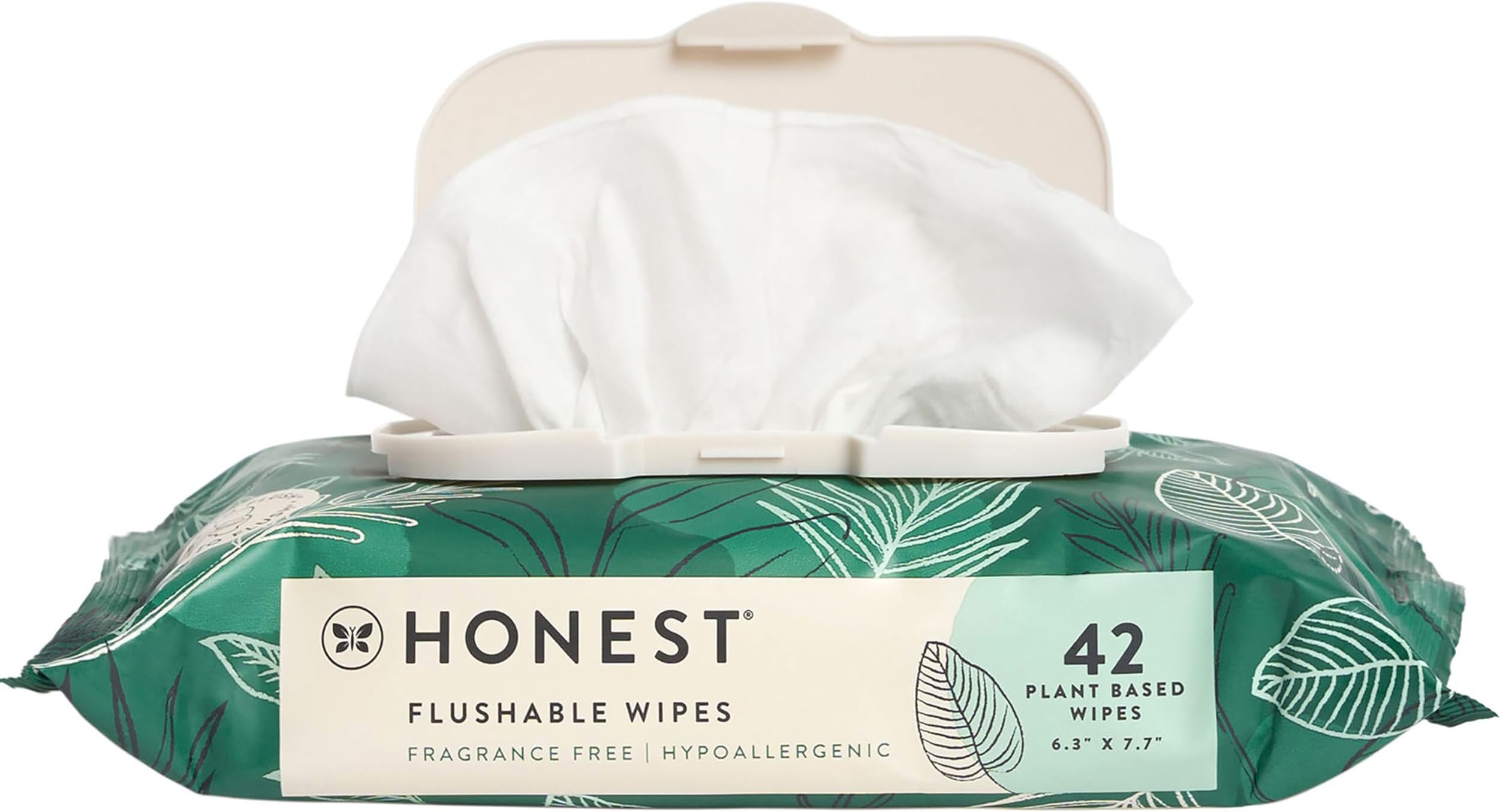 Hypoallergenic Flushable Wipes for Sensitive Skin, Tropical Leaves, 42 Count