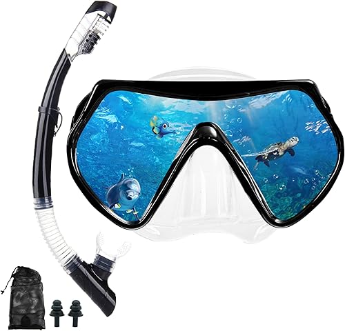 Equipo de esnórquel para adultos, juego de máscara de esnórquel en seco, juego de máscara de buceo para adultos, máscara de buceo panorámica de