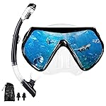 Snorkel mask Snorkeling Set for Adults and Youth, Diving mask and Full Dry Snorkel Swim Googles is Suitable for Snorkeling, Dive Scuba Diving, Swimming (Black-Transparent)
