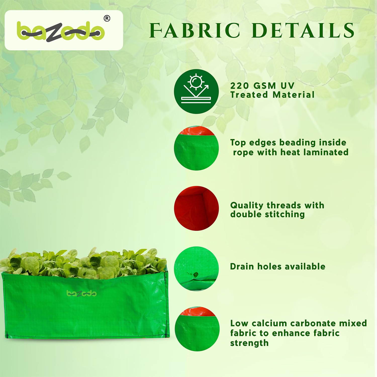 BAZODO HDPE Grow Bags 5 Nos Size 24 x 12 x 9 inch Terrace/Kitchen Garden Vegetable Planting Pots, HDPE Fabric Leafy Fruits Growing Containers for All Vegetable Plants 4