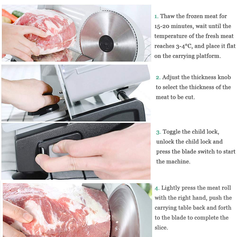 Affettatrice per carne, affettatrice elettrica per alimenti con protezione di sicurezza per bambini, affettatrice con spessore regolabile da 0 a 15 mm per carne, verdure dure, frutta, formaggio, pan