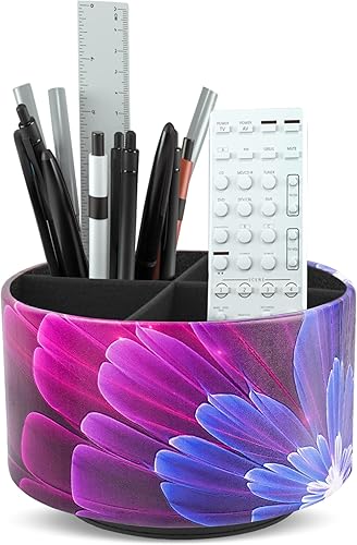 LIZIMANDU Organizador redondo de cuero para suministros de arte, soporte de control remoto, giro de 360 grados, soporte multifuncional para lápices,