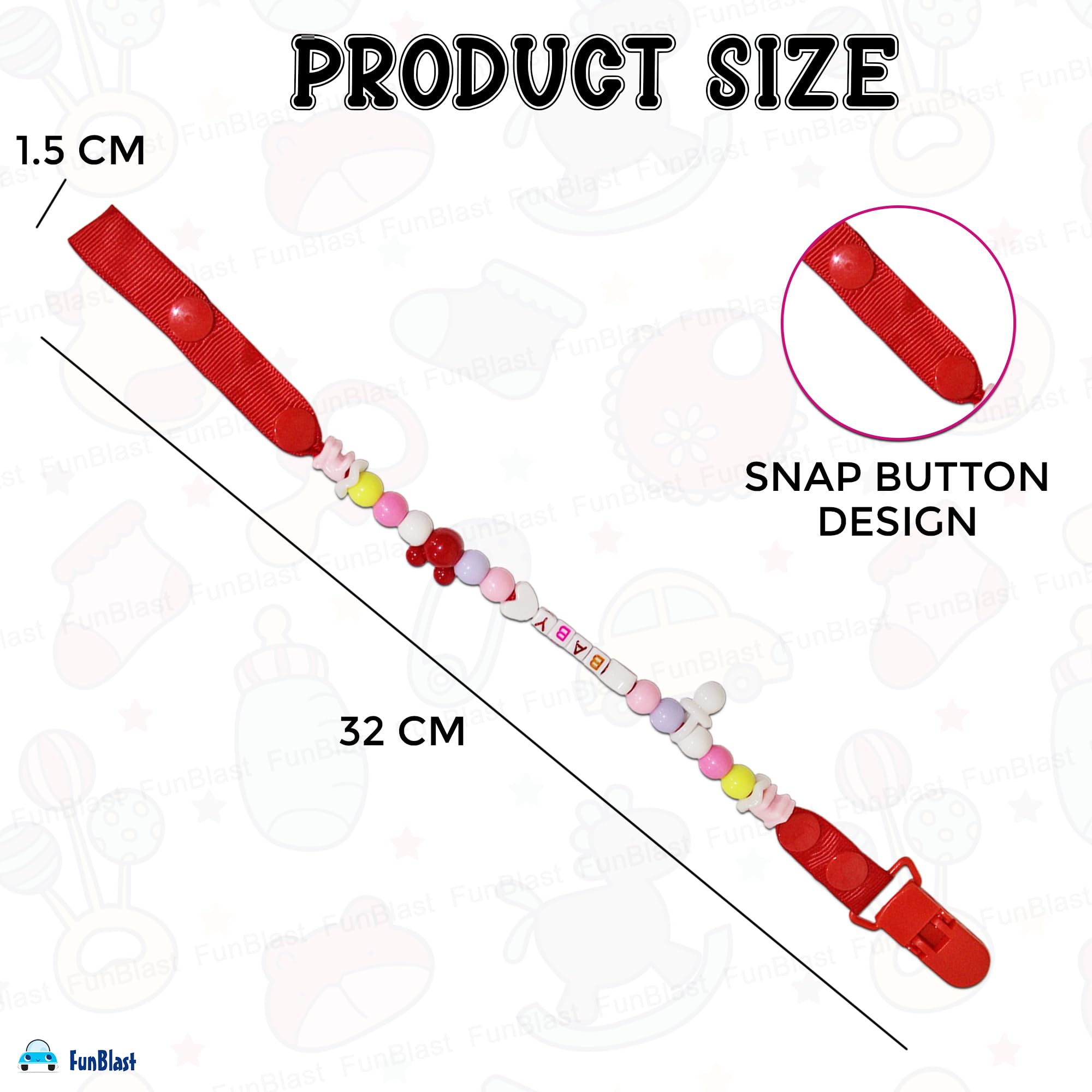 FunBlast Nipples Children Holder Pacifier Clip - Adjustable New Baby Beads Chain Rope Dummy Teether Holders Leash for 0+ Months Babies, Newborn, Toddlers (Red) - Image 3 thumbnail