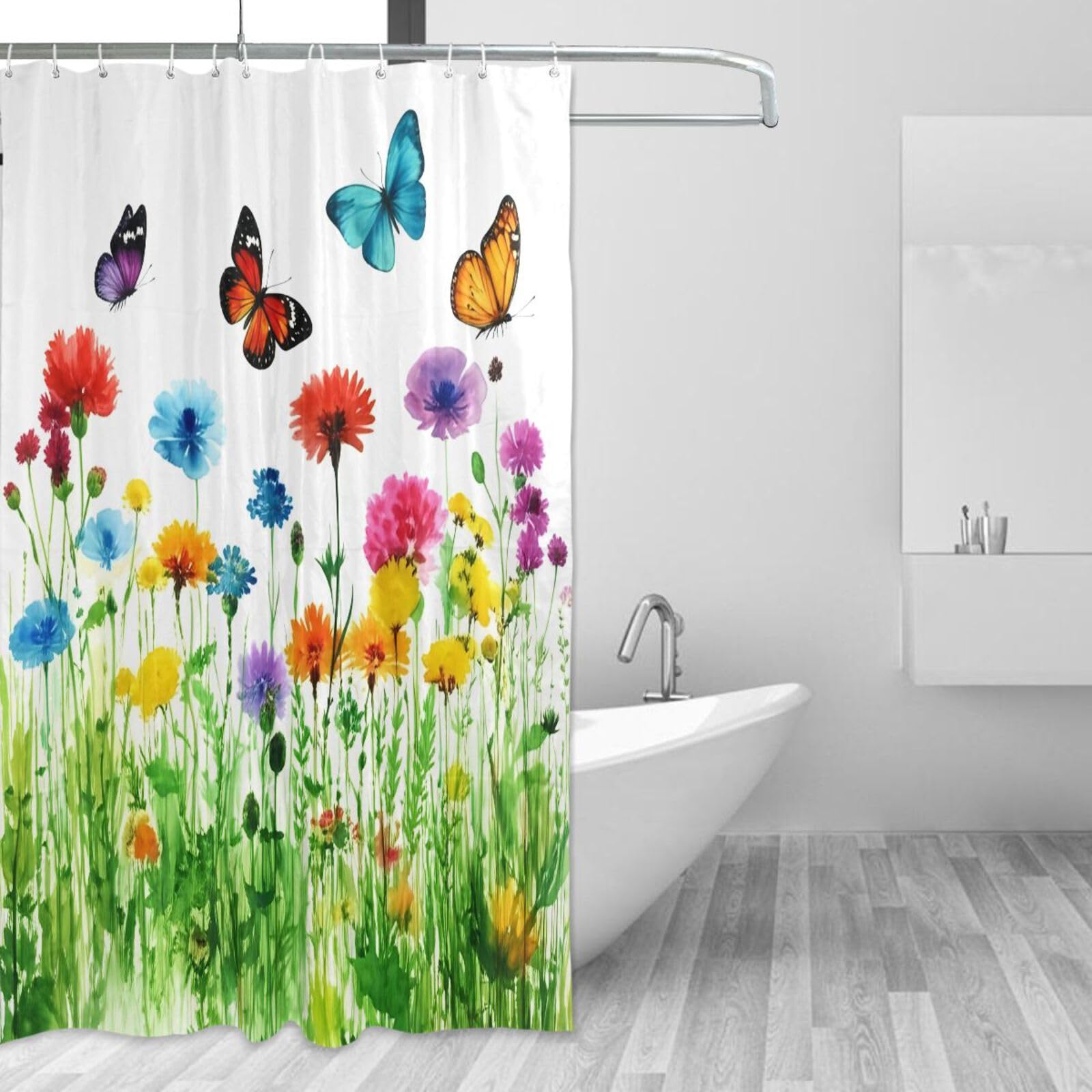 DUOBU Wildflower with Flowers Shower Curtain Washable Waterproof Fabric Bath Curtain 60x72Inch Shower Curtains with Hooks for Bathroom Decor