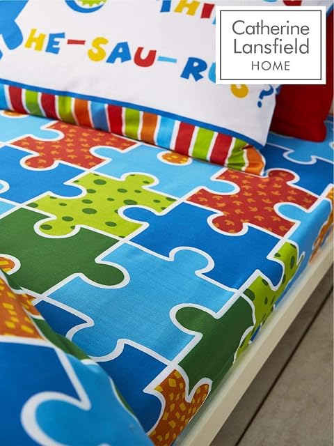 Catherine Lansfield Dino-Saw Easy Care Single Fitted Sheet Bright