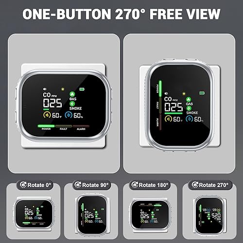 Miniatura 8 de Detector de humo y monóxido de carbono enchufable 6 en 1, detector portátil de humo, gas y CO con batería, temperatura, humedad, alarma de humo,