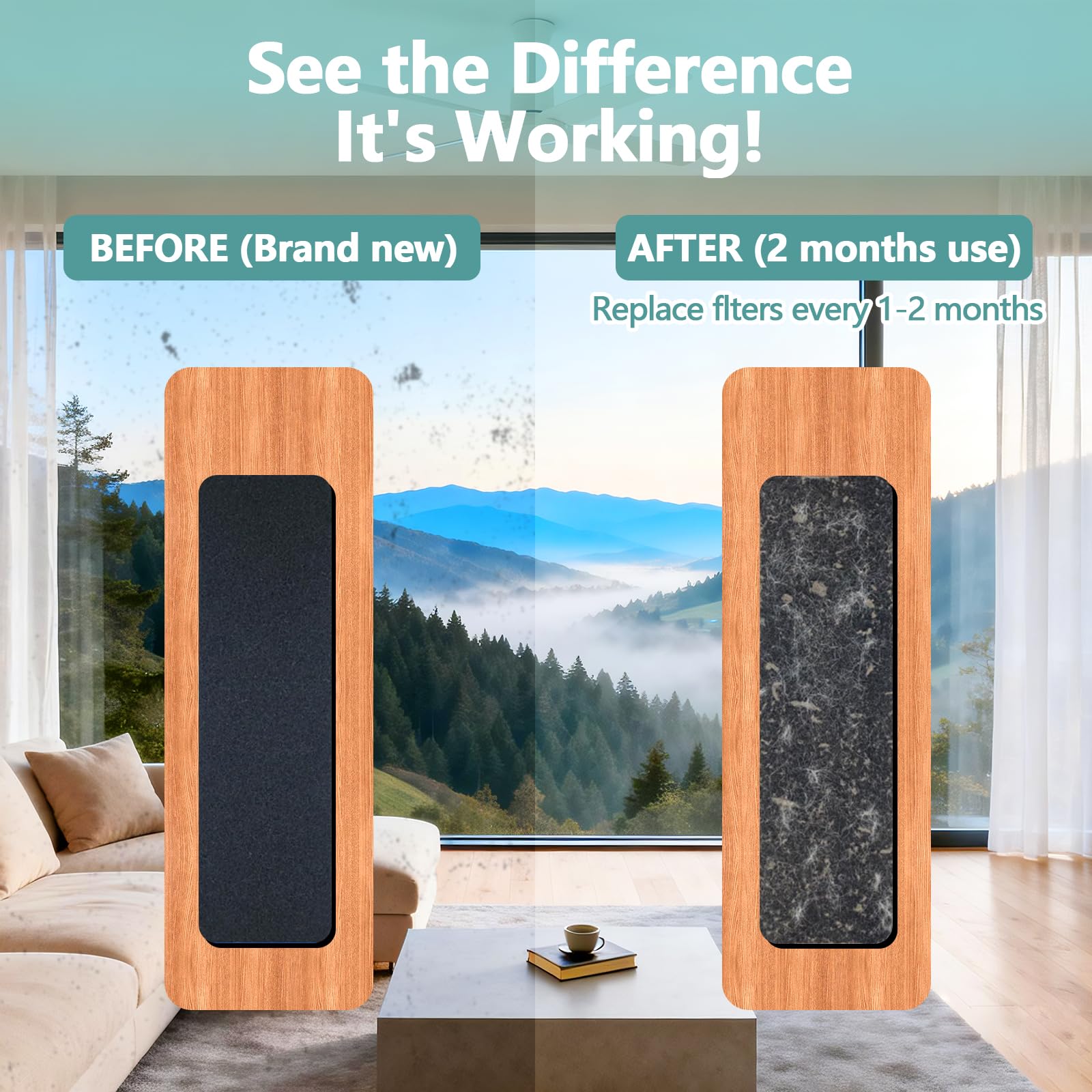Filtri per ventilatore a soffitto per lame, cuscinetti filtro a carbone attivo con guscio di cocco per polvere e peli di animali domestici, design peel and stick, per la maggior parte dei