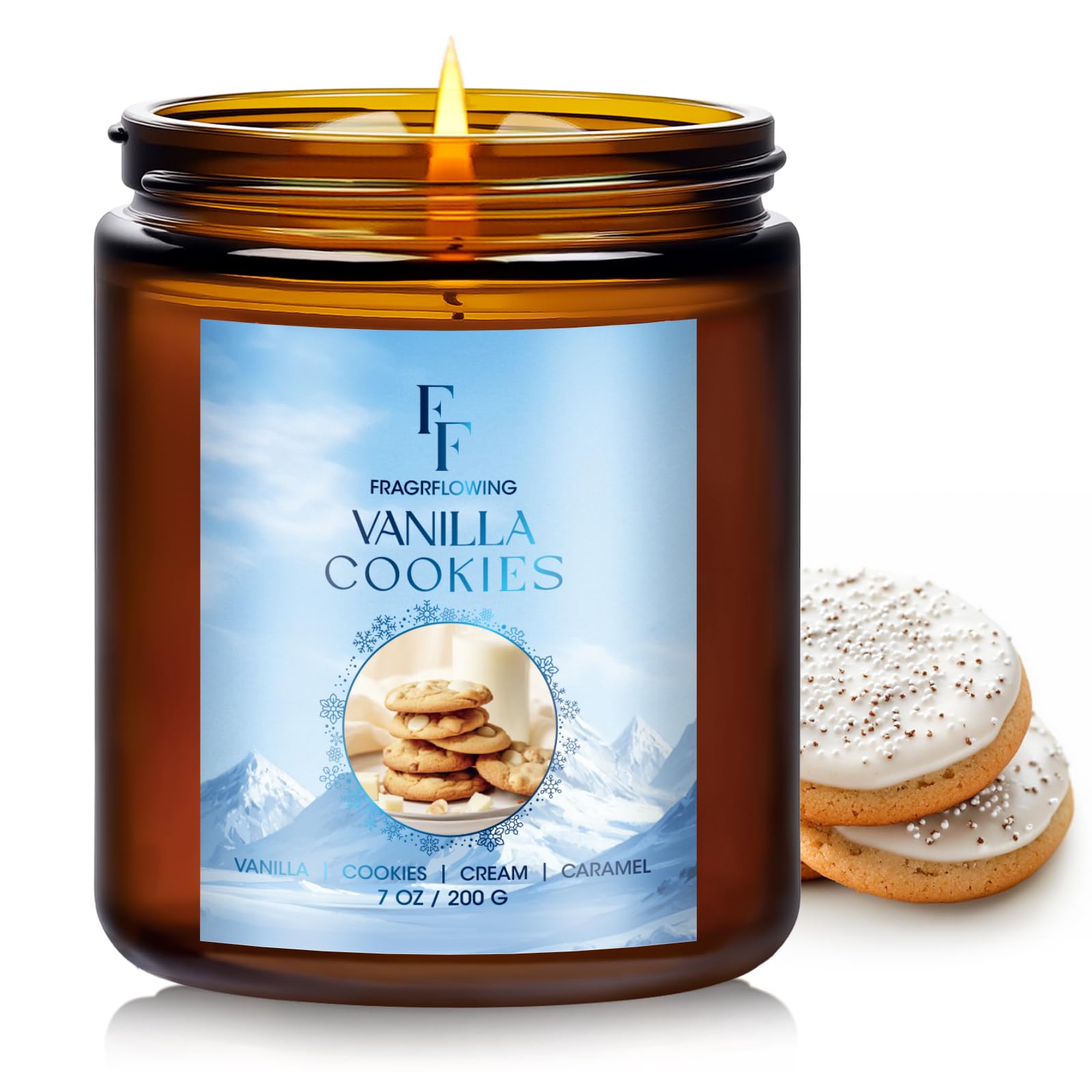 Winter Candle, Vanilla Cookies Scented Candles for Home, Holiday Candles Natural Soy Candle, Aromatherapy Candle 7 oz Jar Candles Winter Gifts for Women Men