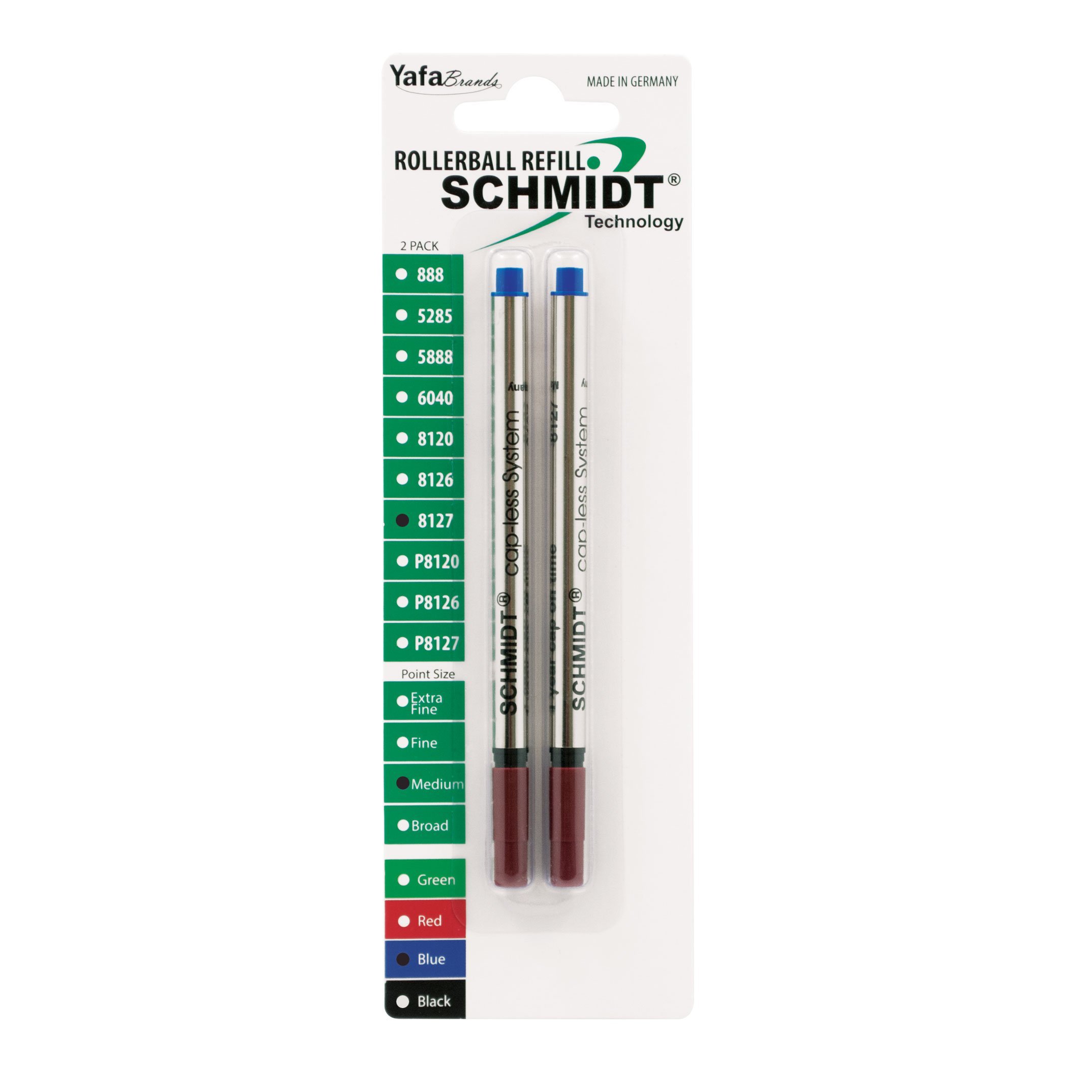 Schmidt 8127 Long Capless Rollerball Refill Medium Point 0.7mm, Blue, 2 Pack Blister (SC58128)