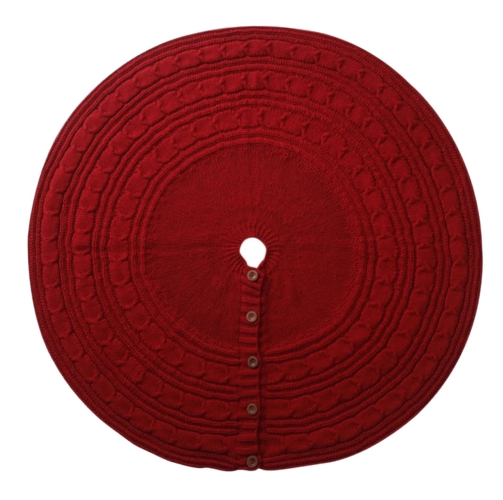 Tapis Sapin de Noel Jupe d'arbre De Noël Tricotée De 48 Pouces, Ronde avec Boutons Épais, Décorations De Fête Rétro pour La Maison Vacances Rustiques Tapis(Rot)