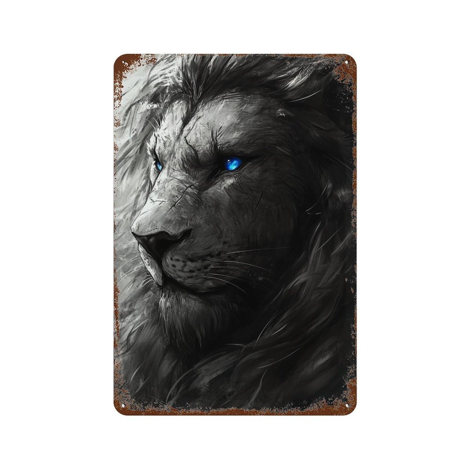 Garage Style Black Lion with Blue Eyes Weathered Tin Sign 11.8"x7.9", Shabby Chic Decor for Bar And Workshop