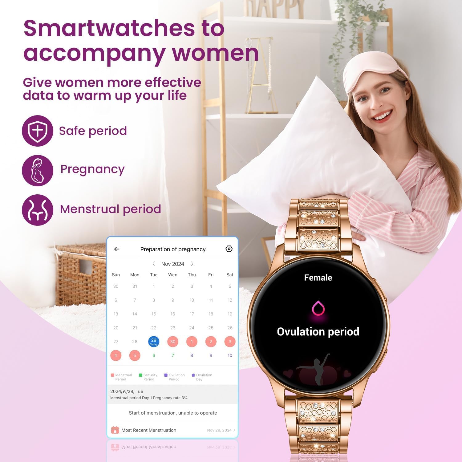 Reloj Inteligente Mujer Smartwatch con Llamada：1.27" TFT Smart Watch 300mAh Bluetooth IP68 Impermeable con Frecuencia Cardíaca SpO2 Sangre Presión Arterial Monitor Sueño 100+Deportivo para Android iOS
