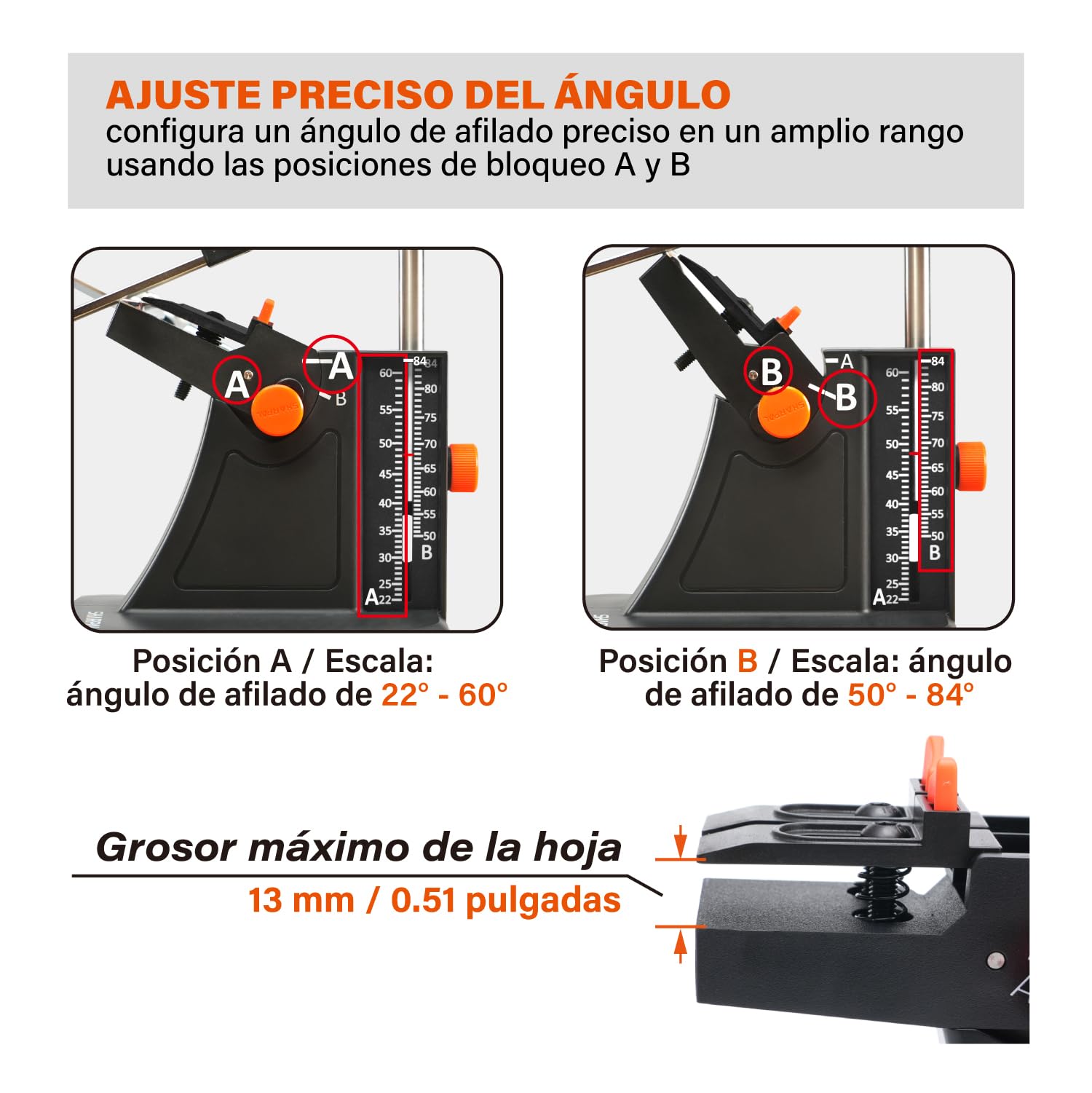 SHARPAL 201H - Afilador de diamante para tijeras y herramientas de jardín, ángulo de 22° a 84°, grano 325/600 | Afila cocina, cortadora de pelo, tijeras de costura, cortacésped, cortadoras de ramas y