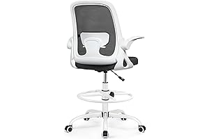 Ergonomic Drafting Chair with Lumbar Support and Flip-Up Armrests in White