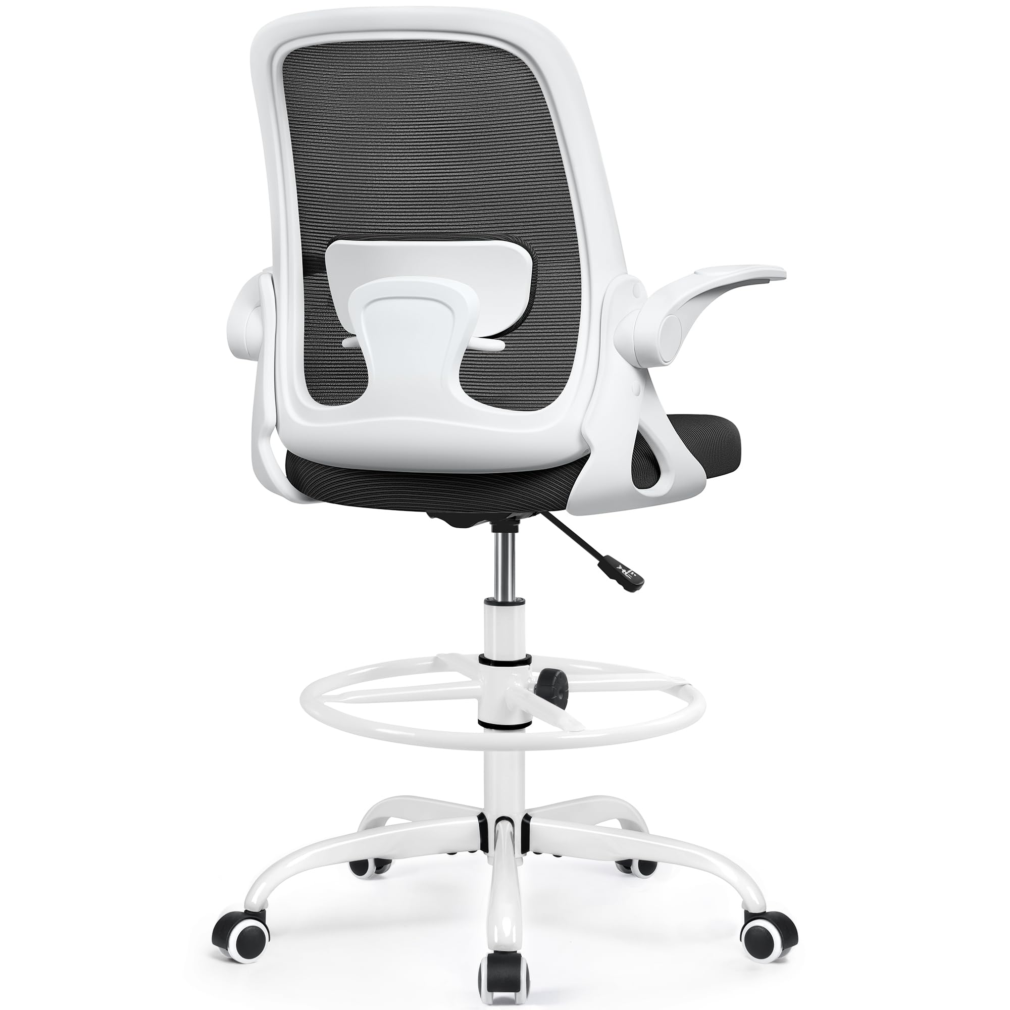 Drafting Chair Tall Office Chair Ergonomic Desk Chairs with Lumbar Support and Flip-up Armrests, Adjustable Height Comfy Computer Chair with Swivel Task and Adjustable Foot Ring