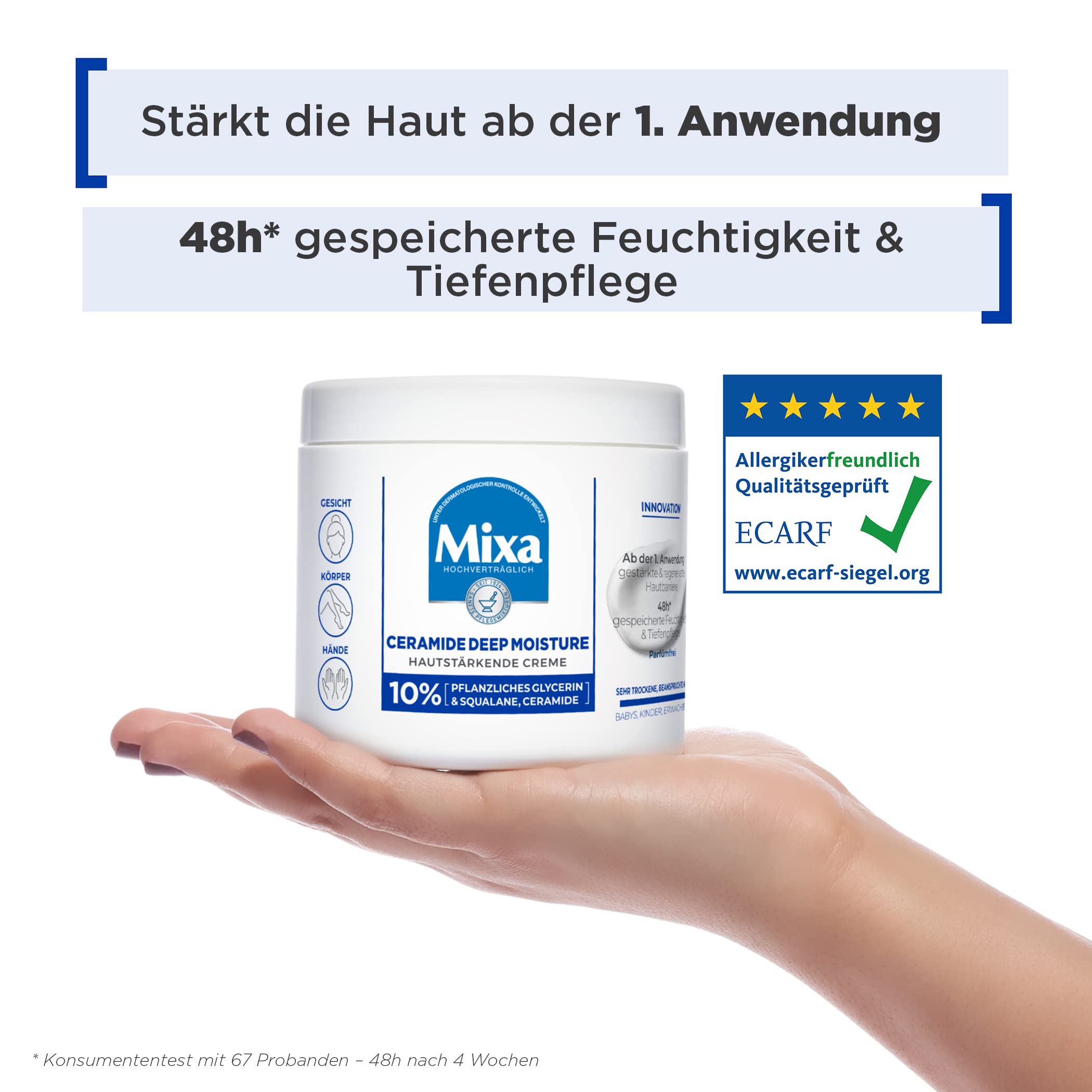 Mixa Ceramide krem wzmacniający skórę ze 10% roślinną gliceryną, skwalanem i ceramidami do bardzo suchej i zniszczonej skóry, nawilżający, dla całej rodziny, Ceramide Protect, 400 ml | Wzmacnia skórę, nawilża, chroni barierę skóry, zmęczoną skórę