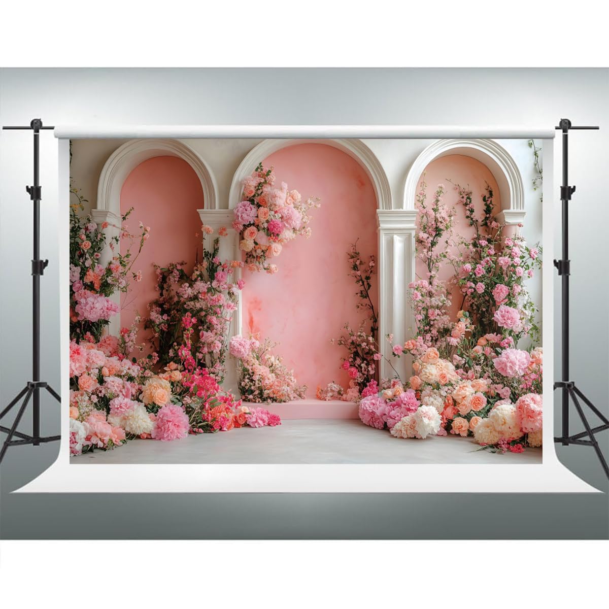 YongFoto Arche européenne avec fleur florale 3,7 x 2,4 m - Élégante et romantique - Rétro - Pour photographie d'anniversaire, fête prénuptiale, fête de mariage - Bannière de décoration de chambre