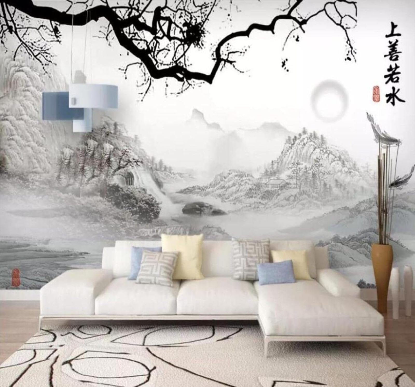 XLMING Hand Painted Ink Wash Landscape Trees Scenery 3D Wallpaper Luxury Home Dining Decor Paste Sofa Living Room The Wall for Bedroom Mural-430cm×300cm