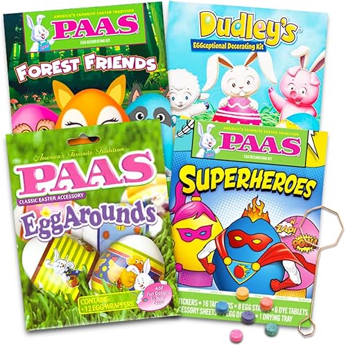 Paquete variado de kits de decoración de huevos de Pascua Dudley's and PAAS Paquete de 4. (los kits de decoración variarán pero no duplicados)