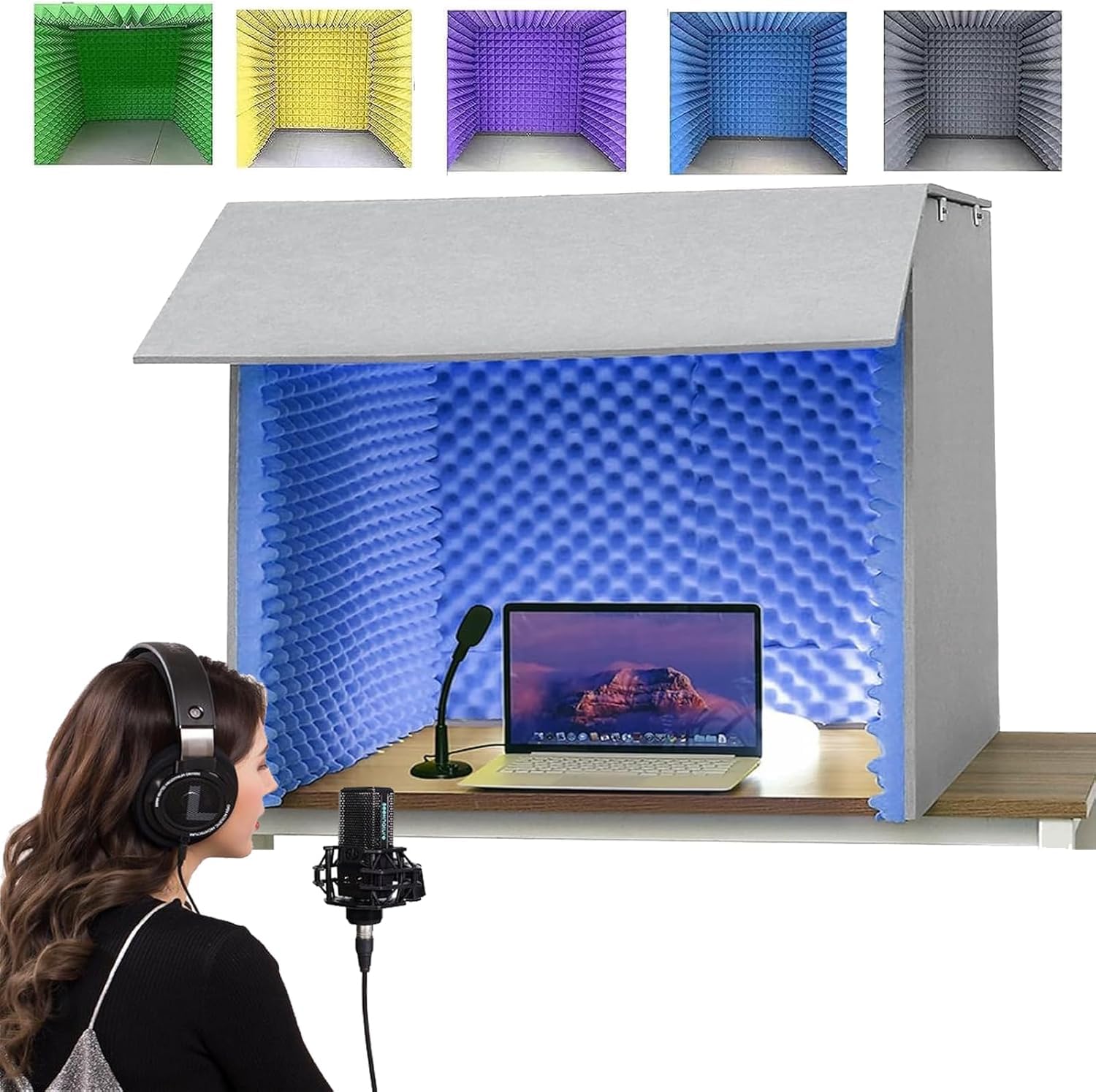 Cabina Insonorizzata Portatile per Registrazioni, Schermo Acustico Vocale, Copertura Acustica Pieghevole da Tavolo per Conferenze E Trasmissioni, Scatola di Assorbimento Blue 60 * 60 * 60cm