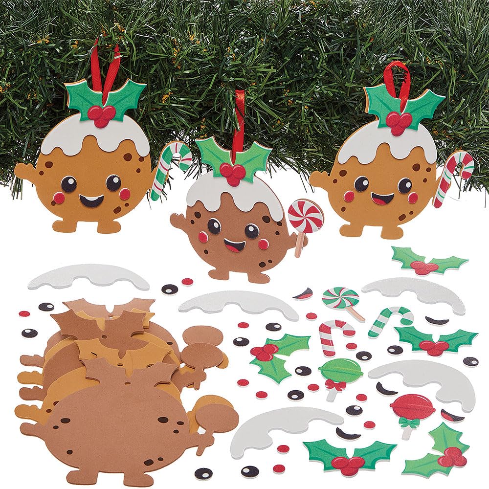 Baker Ross FN639 Christmas Pudding Mix & Match Decoration Kits – Pack of 8, Christmas Craft Kits for Children to Create Traditional Christmas Pudding Decorations