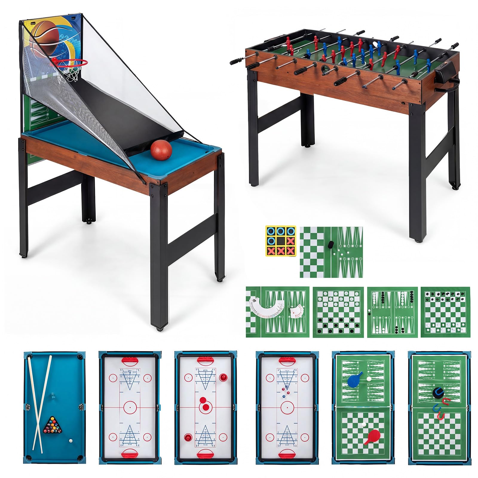 GOPLUS 14-en-1 Table Babyfoot, Backgammon, Morpion, 109x58x152cm