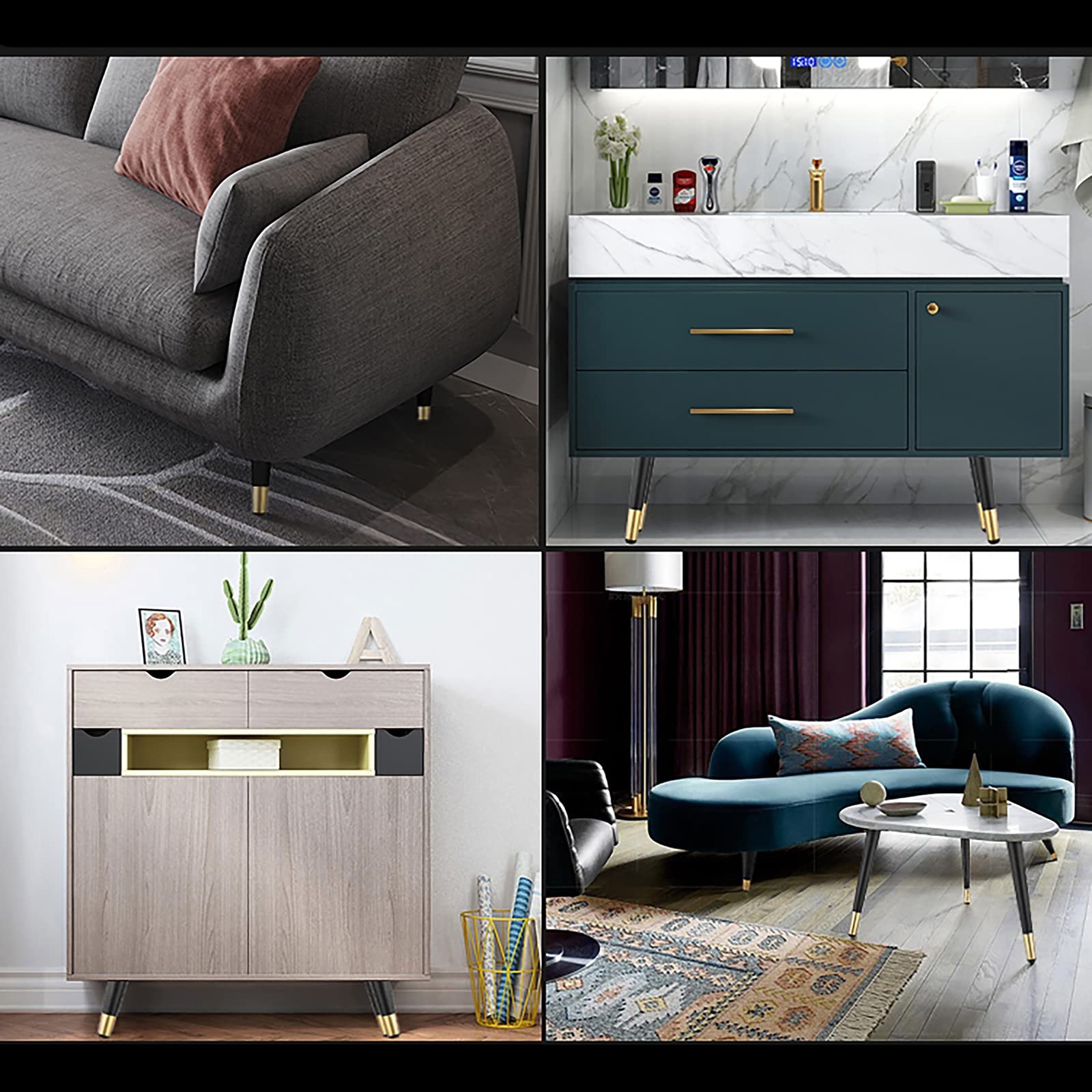 4 Gambe Per Mobili In Metallo Stile Medievale - Piedini Inclinati Con Base Antiscivolo Per Divano, Tavolino, Mobile TV - Foto 12