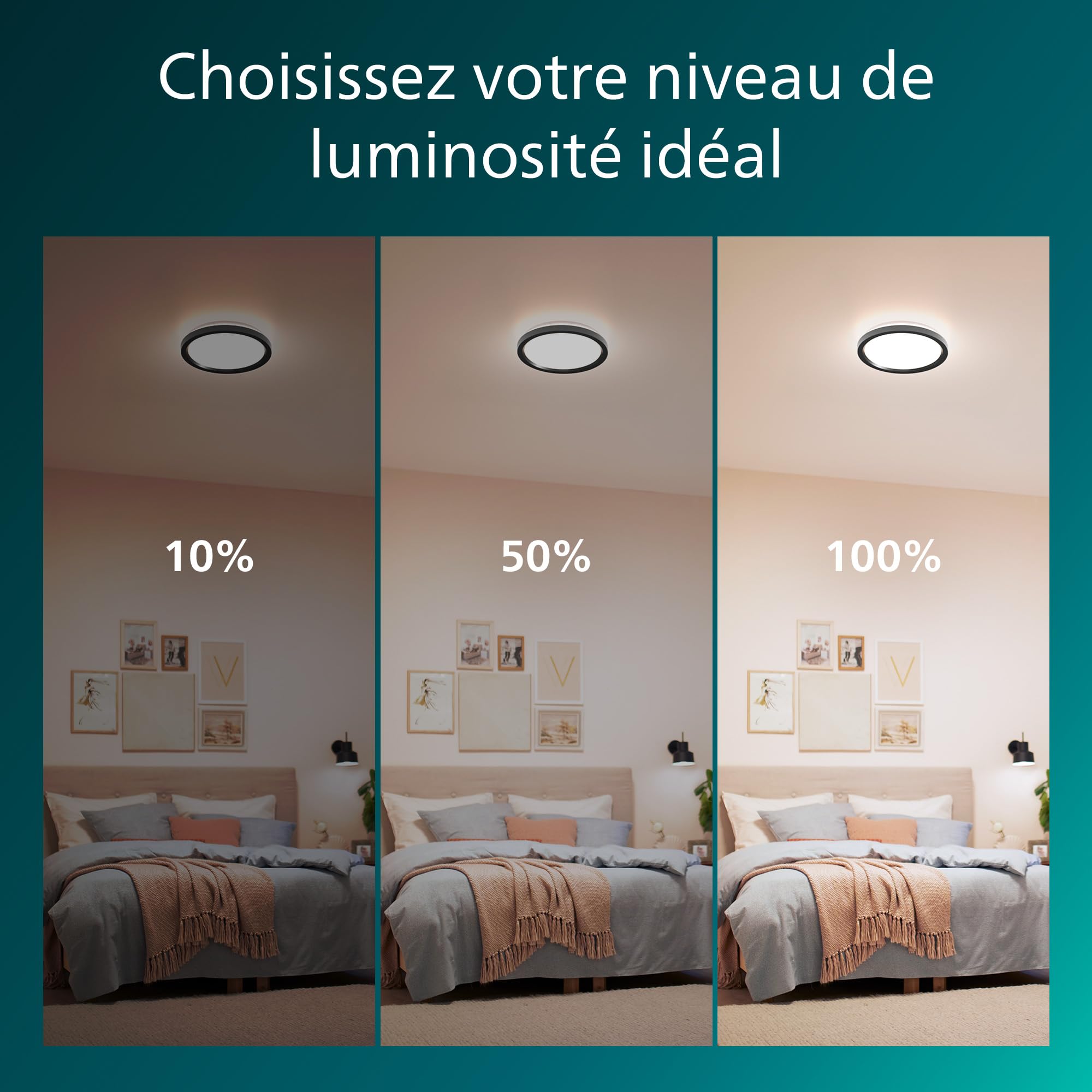 Philips Plafonniers LED avec télécommande, Pack de 2 – Ronds, 30 cm, Lumière blanche réglable et dimmable, Idéal pour le salon ou la chambre, Sans scintillement ni éblouissement, Design moderne, Noir