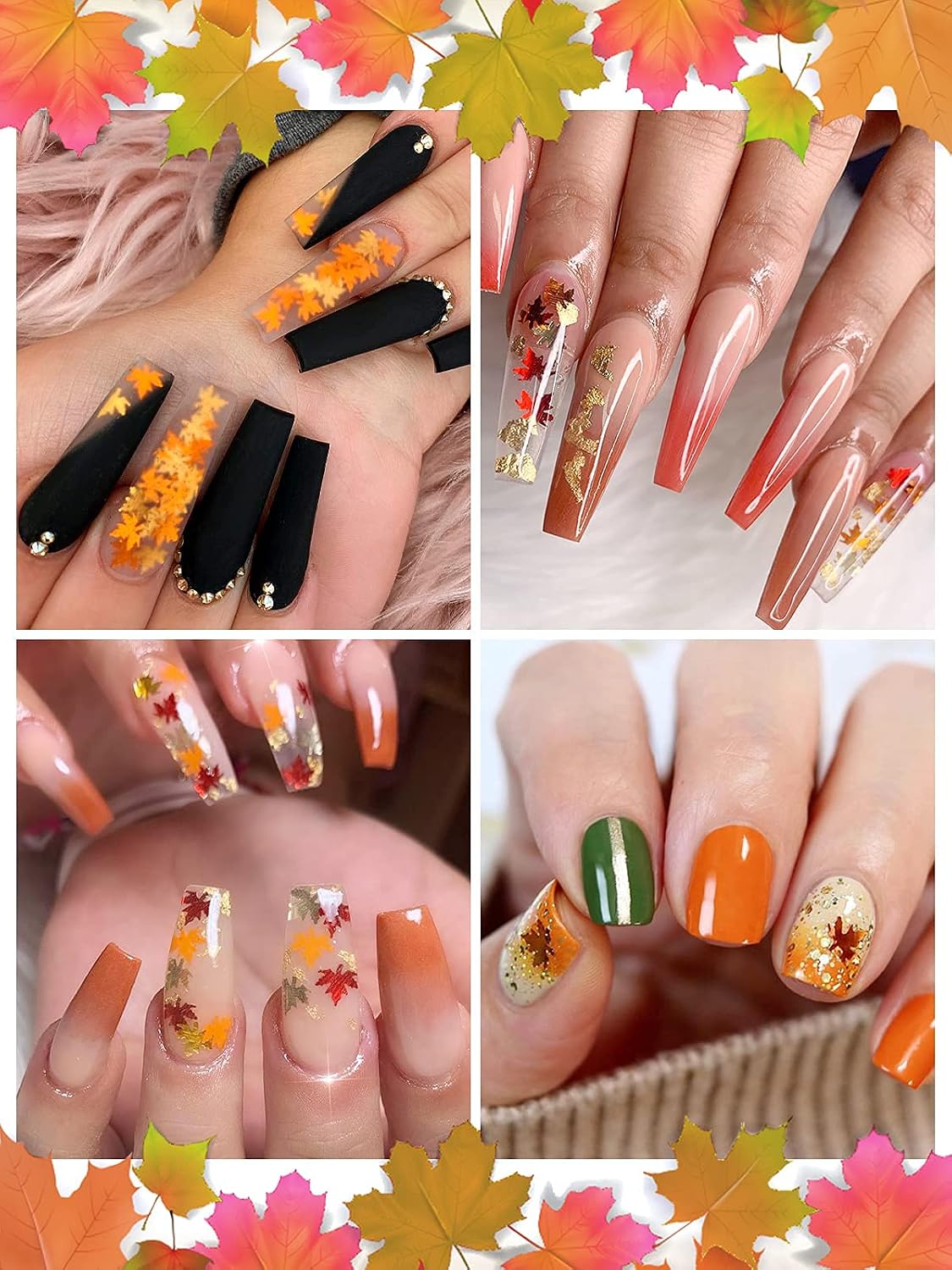 EBANKU 3D Maple Leaf Nail Art Glitter Sequins, Flakes Laser Sparkly Fall Maple Leaf Nail Sequins Holographic Autumn Leaf Shape Nail Glitter for Acrylic Nails Decoration Resin Mold DIY