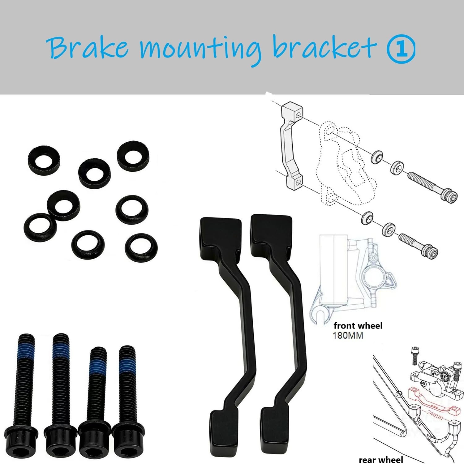 Hydraulisches Scheibenbremsen-Set mit 160-mm-Rotoren, für Mountainbike, E-Bike, Fatbike, Rennrad (rechte Vorderbremse und linke Hinterradbremse) (Schwarz 2)