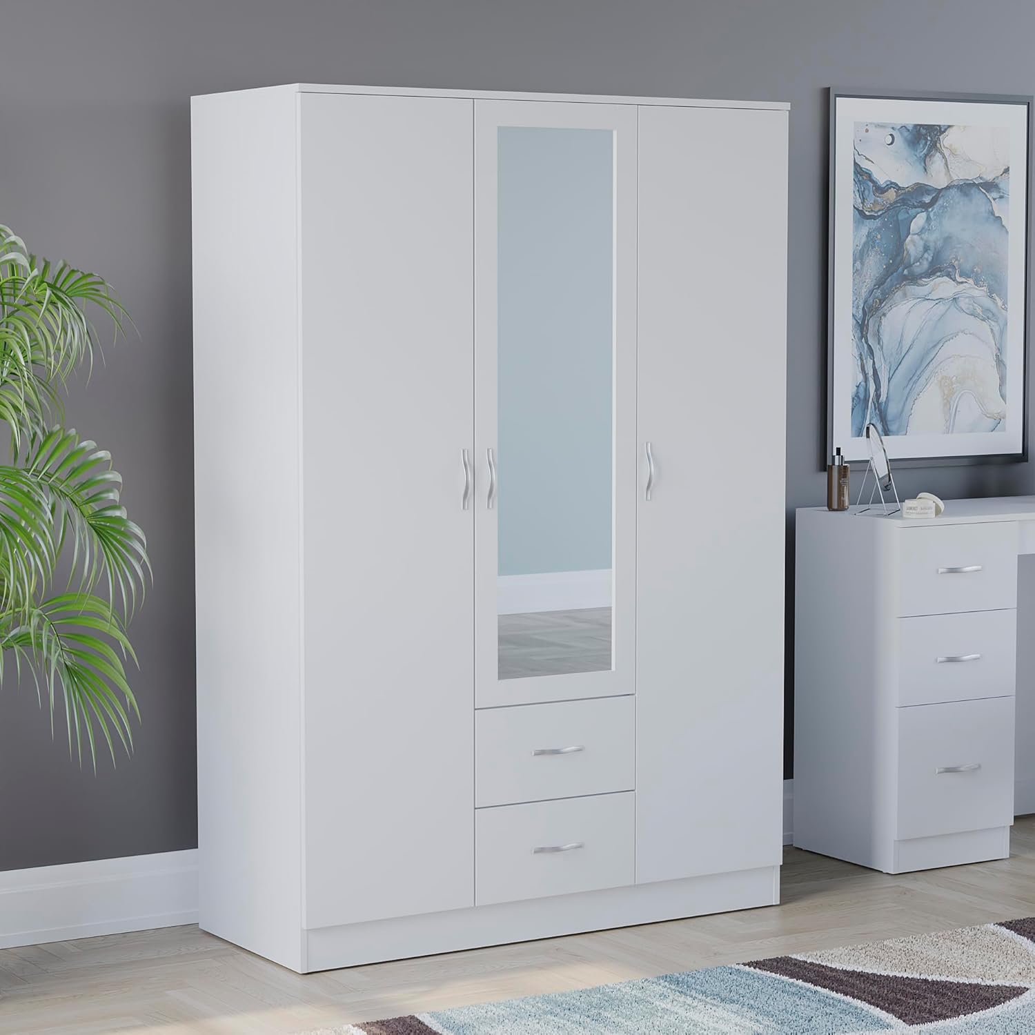 Vida Designs Riano 3-Door Mirrored Wardrobe in white