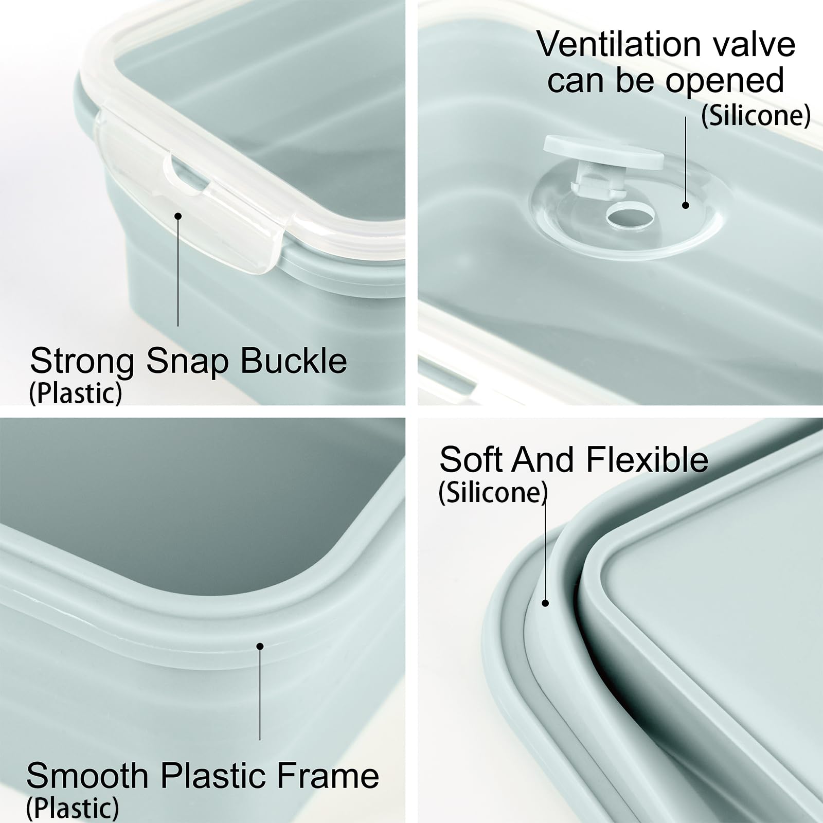 Frischhaltedosen 2000ml BPA-frei, zusammenklappbar Silikon Lunchbox 4er Set