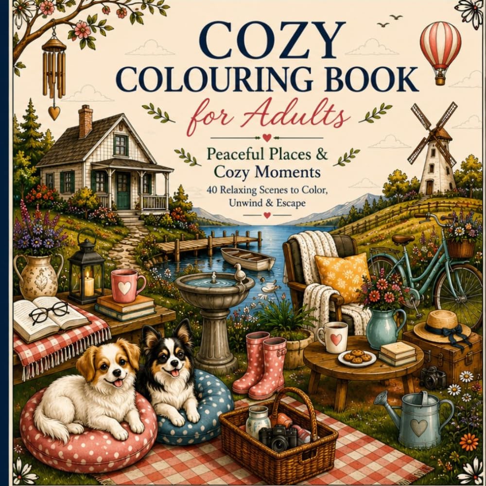 Cozy Coloring Book for Adults: Peaceful Places & Cozy Moments: 40 Relaxing Scenes to Color, Unwind & Escape