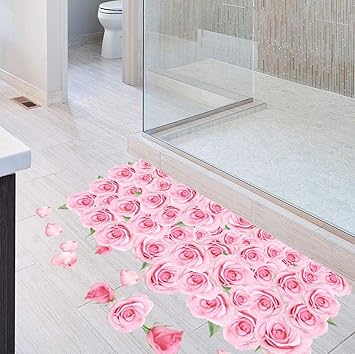 BIBITIME Blooming Pink Rose Flowers Vinyl Sticker for Bathroom Floor Window Living Room Office Bedroom Front Door Kitchen Couple Girlfriend Rooms Wall Decal Peel and Stick Home PVC Mural